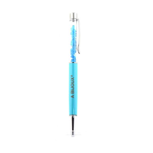 Stylo Minéraux Apatite Bleu Neon Brut Madagascar. Couleur Bleu Turquoise.