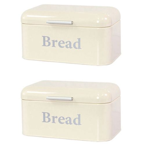 2X Boîte à Pain Vintage Placard Fer Snack Box Bureau Finition Boîte de Rangement à Protégé de la Poussière Boîte de Rangement Bin Keeper Aliments Cuisine Etagère Décor Blanc
