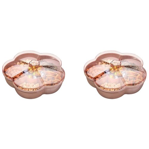 2x Boîte De Rangement Pour Collations, Plateau De Collations En Forme De Fleur Avec Couvercle, Pour Aliments Pour Bonbons Aux Noix, Boîte De Fruits Contenant Des Fruits Secs, Rose