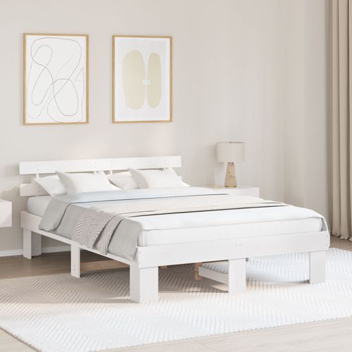 Vidaxl Cadre De Lit Avec Tête De Lit Blanc 150x200 Cm Bois Massif Pin