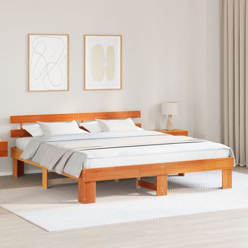 Vidaxl Cadre De Lit Avec Tête De Lit Marron 180x200 Cm En Bois Massif De Pin