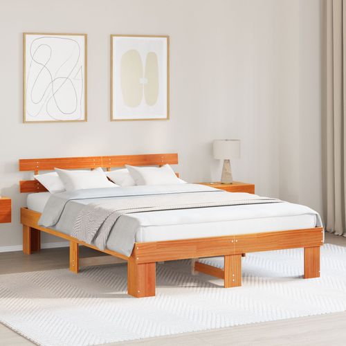 Vidaxl Cadre De Lit Avec Tête De Lit Marron Ciré 150x200 Cm Bois De Pin