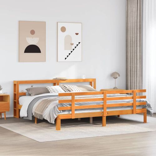 Vidaxl Cadre De Lit Et Tête De Lit Sans Matelas Cire Marron 180x200 Cm