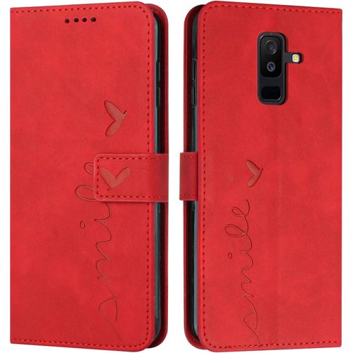Kal-Coque Pour Samsung A6 Plus 2018, Étui Housse En Cuir Pu Samsung Galaxy A6 Plus 2018, Magnetique Flip [Pochette De Portefeuille], Etui De Protection Pour Samsung A6 Plus 2018 (#Rouge)