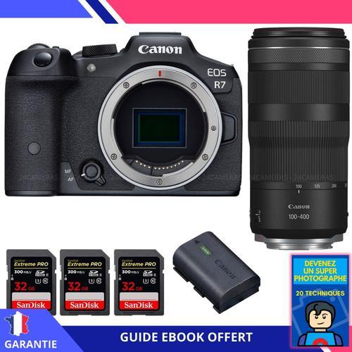 Canon EOS R7 + RF 100-400mm IS + 3 SanDisk 32GB Extreme PRO UHS-II SDXC 300 MB/s + 1 Canon LP-E6NH + Ebook 'Devenez Un Super Photographe' - Hybride Canon