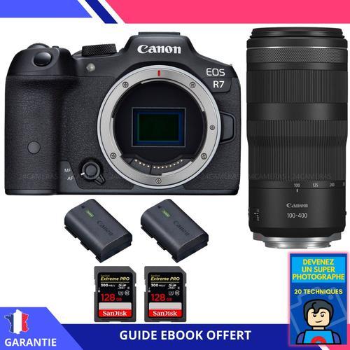 Canon EOS R7 + RF 100-400mm IS + 2 SanDisk 128GB Extreme PRO UHS-II SDXC 300 MB/s + 2 Canon LP-E6NH + Ebook 'Devenez Un Super Photographe' - Hybride Canon