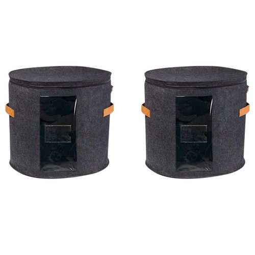 2X Boîte de Rangement pour Chapeau Rond - Boîte à Chapeau Pliable avec Couvercle pour Vêtements Rembourrés et Jouet Animal, Boîte Organisateur de Transport Gris Foncé