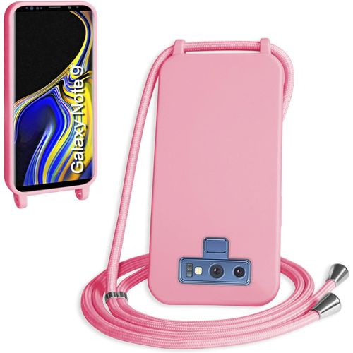 Kal-Coque Avec Cordon Pour Samsung Galaxy Note 9,Collier Pour Étui Bandoulière Colliers De Cellulaire Mince Antichoc Réglable Lanyard Silicone Case,Rose Foncé