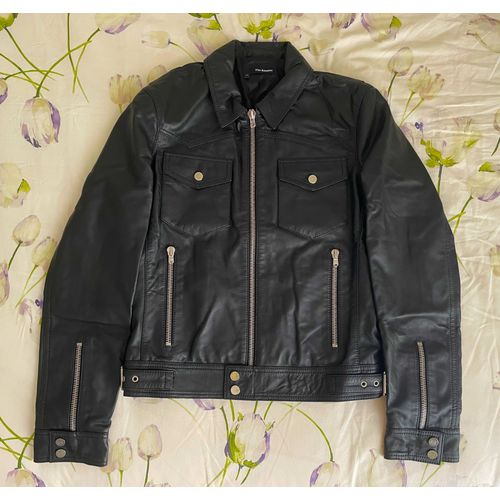 Blouson Homme En Cuir D'agneau Véritable - The Kooples Taille 44 Noir - Gear Leather Jacket For Men