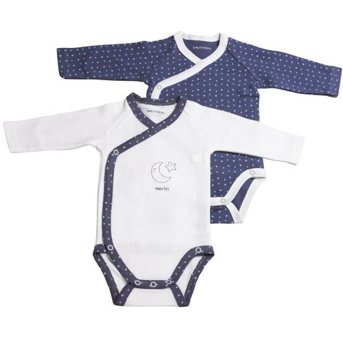 Bodies Bébé À Manches Longues Lot De 2 Blanc/Bleu