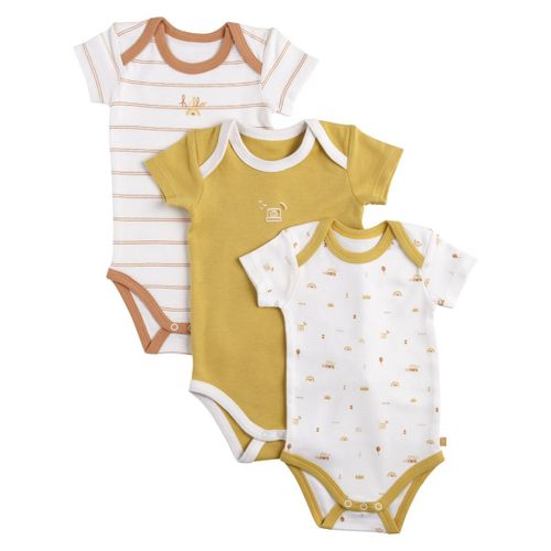 Bodies Bébé Manches Courtes En Coton Lot De 3 - Botanica Jaune/Blanc