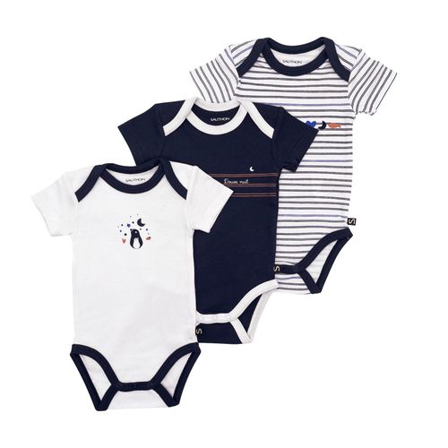Bodies Bébé Manches Courtes En Coton Lot De 3 - Botanica Bleu/Blanc