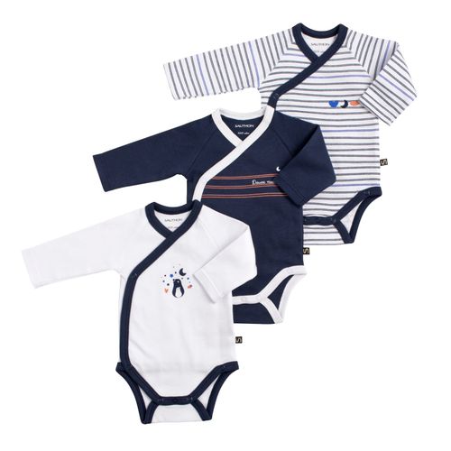 Bodies Bébé Croisés À Manches Longues Lot De 3 - Baby Sailor Bleu/Blanc