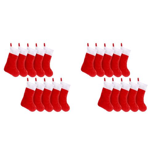 20pcs Feutre Rouge Bas De Noël Porte-Bas De Noël Chaussettes Maison Cheminée Cadeau De Rangement Pour Les Vacances