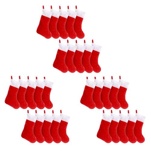 30pcs Feutre Rouge Bas De Noël Porte-Bas De Noël Chaussettes Maison Cheminée Cadeau De Rangement Pour Les Vacances