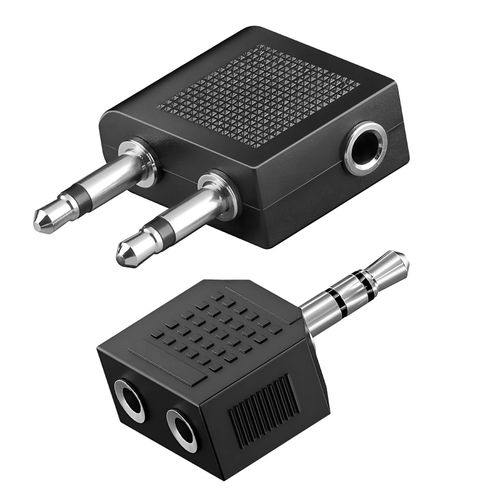 Kit Audio Avion Adaptateur Audio Jack 3.5mm et Doubleur 3.5mm Akashi Noir