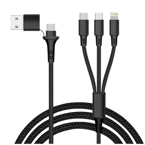 Câble de Charge 5-en-1 USB et USB-C vers USB-C Micro USB Lightning Akashi Noir