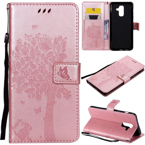 Kal-Coque Pour Samsung Galaxy A6 Plus 2018, Etui Samsung A6 Plus 2018, Antichoc Tpu Housse Cuir Flip Case Portefeuille Etui Rabat [Magnétique] Coque De Protection Cover (Or Rose)