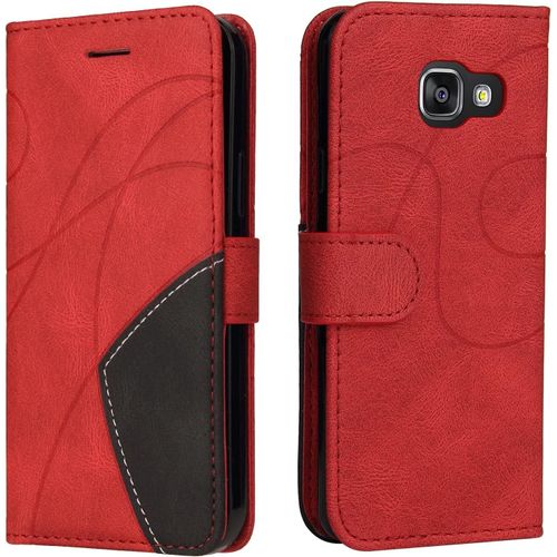 Kal-Coque Pour Samsung Galaxy A3 2016 / A310, Etui En Cuir Pu Portefeuille Housse Fermeture Magnétique Und Flip Protection Case Avec Antichoc Tpu, Etui À Rabat, Fentes Pour Cartes (Rouge)