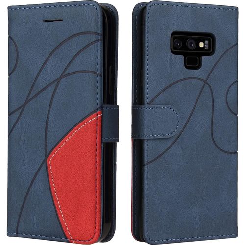 Kal-Coque Pour Samsung Galaxy Note 9, Etui En Cuir Pu Portefeuille Housse Fermeture Magnétique Und Flip Protection Case Avec Antichoc Tpu, Etui À Rabat, Fentes Pour Cartes (Bleu)