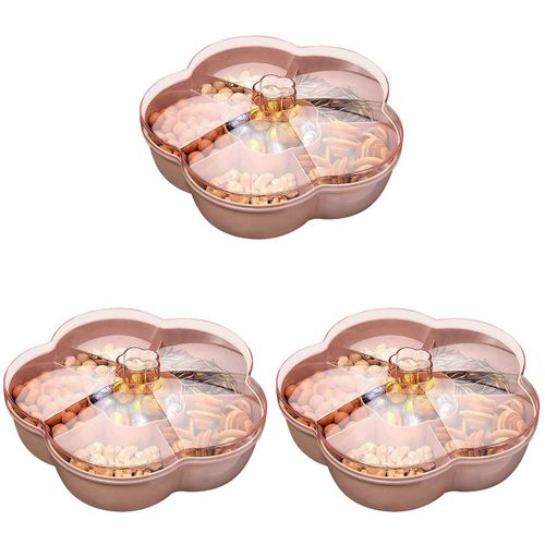 3x Boîte De Rangement Pour Collations, Plateau De Collations En Forme De Fleur Avec Couvercle, Pour Aliments Pour Bonbons Aux Noix, Boîte De Fruits Contenant Des Fruits Secs, Rose