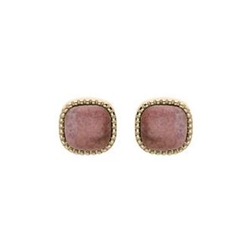 Boucles D'oreilles Tige Plaqué Or Carré Rhodonite Véritable