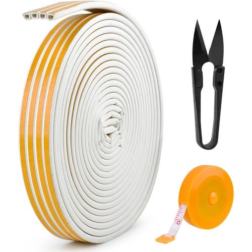 Joint Fenetre Isolation 30m /98.4 Pi,Joint Porte Entree Joint Mousse Adhésif,Joint Fenetre Isolation Anti Froid avec 1 Ciseaux et 1 Ruban à Mesurer 4 Joints (Blanc)