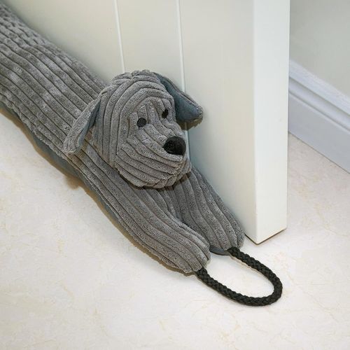 Bas de Porte décoratifs Coupe Vent 91cm pour Porte et fenêtre,Coupe Courant d'air Animal lesté,Bloque Bruit Serpent pour Bas de Porte avec Boucles d'accrochage-Chien Gris 36
