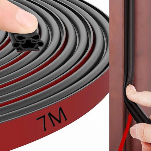 Joint Porte Fenetre 10mm*10mm*7M Joint D'étanchéité pour Porte Isolation Phonique Porte Anti-collision Antibruit Étanche à l'eau Antipoussière (Noir,10mm*10mm*7M)