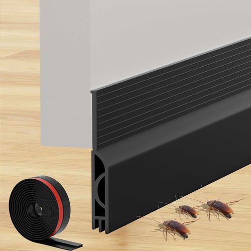 Bas de Porte Isolant 200 cm,Auto-Adhésif Boudin de Porte,Silicone Dessous de Porte Anti Froid Isolation Thermique,pour Porte D'entrée,Porte Interieur (200x5cm,Noir)