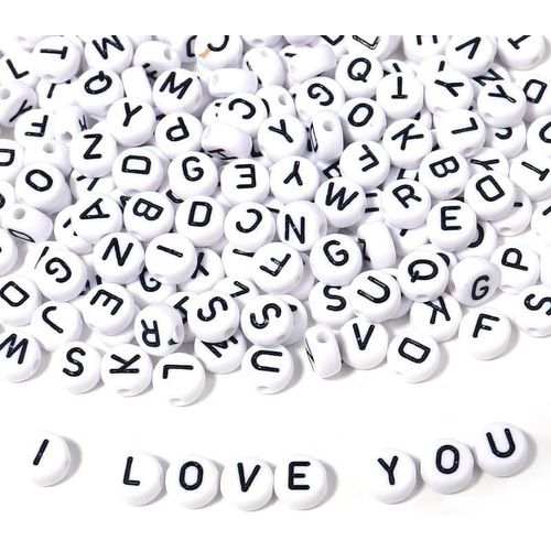 Perles Lettres 1000 Pièces Perles Acrylique Lettre Alphabet Ronde A-Z Lettreperles Beads Breloque Accessoire Pour Diy Création Collier Bracelet Fabrication De Bijoux Artisanat(Noir Et Blanc)