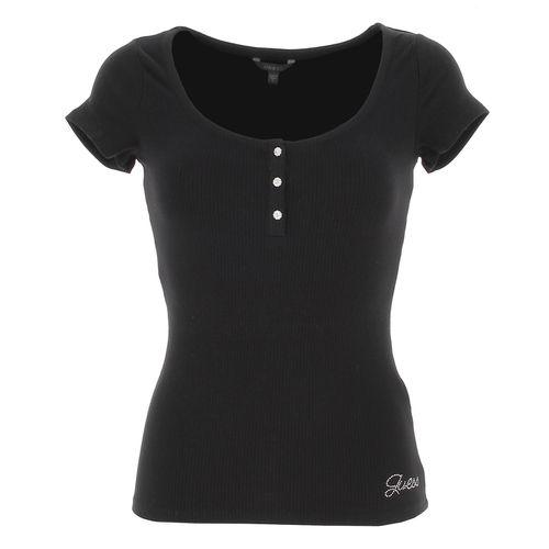 Tee Shirt Manches Courtes Guess Es Ss Karlee Jewel Btn Henley Blk Noir S