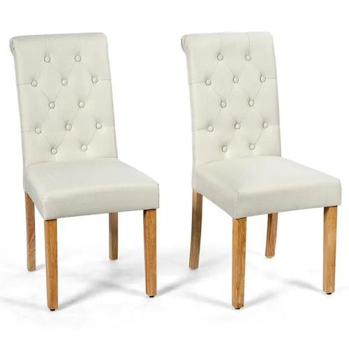 Costway Ensemble De 2 Chaises De Salle À Manger En Tissu Avec Pieds En Bois De Caoutchouc Pour Cuisine Beige