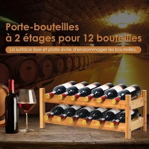 Costway Casier À Vin De 12 Bouteilles, Stockage Du Vin En Bambou À 2 Niveaux, 62x24x25 Cm, Pour Cuisine/Garde-Manger/Pub/Cave À Vin