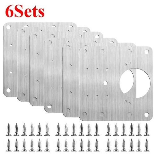 (6 ensembles) Plaque de réparation de charnière de porte d'armoire avec vis et supports, matériel de montage de meubles de cuisine robuste pour une installation facile