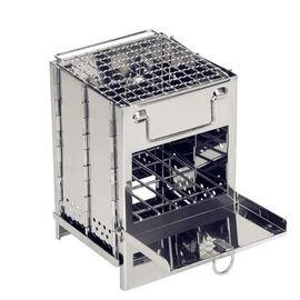 (21 x 15 x 15 cm) Mini barbecue portable en acier inoxydable ¿ Réchaud pliable à charbon et à bois pour le camping, la cuisine et le chauffage en plein air, design compact