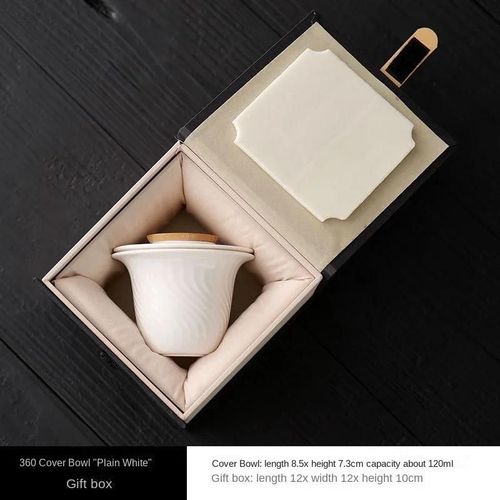 (Coffret Cadeau Blanc) Bol Couvert En Céramique De Style Japonais 130 Ml À 360 °, Bol À Thé En Céramique, Bol À Main En Céramique Grossière Domestique, Cadeau De Service À Thé Kung Fu