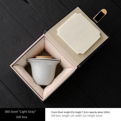 (Coffret Cadeau Gris) Bol Couvert En Céramique De Style Japonais 360 ° De 130 Ml, Bol À Thé En Céramique, Bol À Main En Céramique Grossière Domestique, Cadeau De Service À Thé Kung Fu