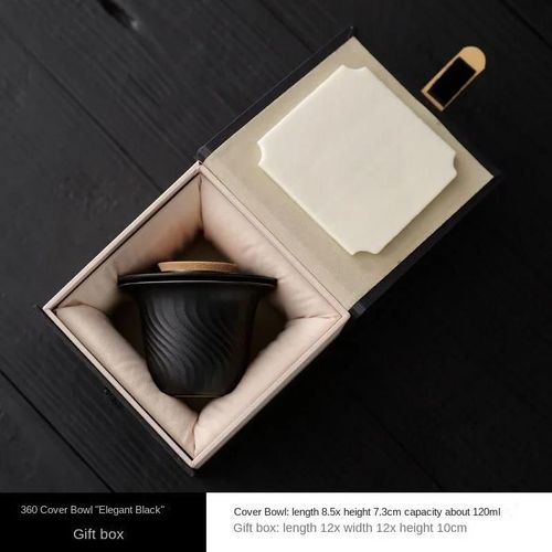 (Coffret Cadeau Noir) Bol Couvert En Céramique De Style Japonais 130 Ml À 360 °, Bol À Thé En Céramique, Bol À Main En Céramique Grossière Domestique, Cadeau De Service À Thé Kung Fu