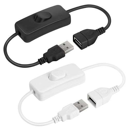 2 Pièces Câble d'extension de commutateur USB(27.5 cm), USB avec interrupteur on/off, interrupteur usb pour Lampe de Bureau LED, Bandes LED, Ventilateur(Blanc+Noir)