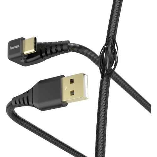 Hama Câble de charge/données ""Gamer"" (câble USB-A vers USB-C, coudé, compatible avec Samsung, Huawei, LG, Sony, Xiaomi, Wiko, résistant, longueur de 1,5 m) Noir
