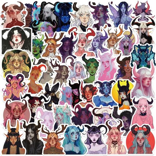 Sorcière de dessin animé autocollants 50 pièces pour ordinateur portable, vélo, bagages, patchs Graffiti, autocollant de guitare pour bagages de Skateboard,cadeau pour enfant/adolescent