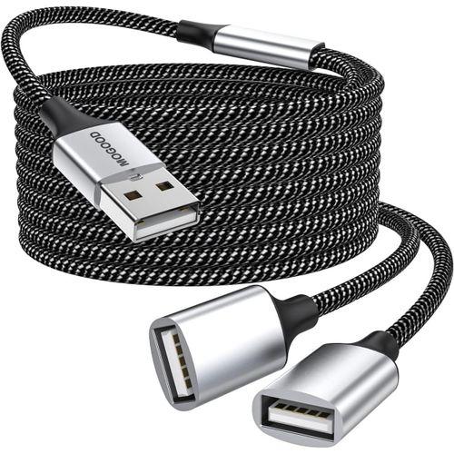 Câble d'extension USB, répartiteur USB A mâle vers 2 femelles, câble répartiteur USB durable, tressage en nylon, transfert de données rapide, compatible avec imprimante, lecteur flash