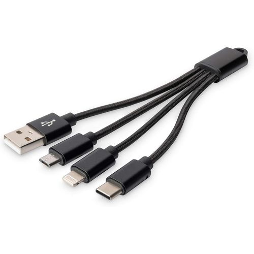 Câble de recharge USB - 0.15 m - USB A (mâle) to Lightning (mâle), USB Micro B (mâle), USB C (mâle) - Blister - noir