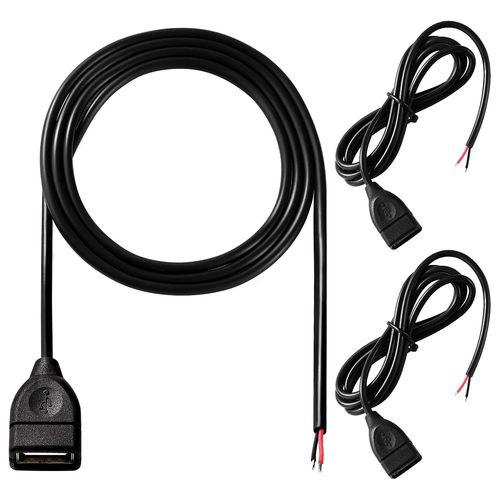 3 Pièces Câble nu USB 2.0 USB-A Femelle 2 Broches, Câbles USB 2.0 à Fil nu à Extrémité Ouverte 1m 5V 3A 22AWG 2 C?urs, Câble USB 2.0 Vers Câble nu Extrémités de Câble Ouvertes