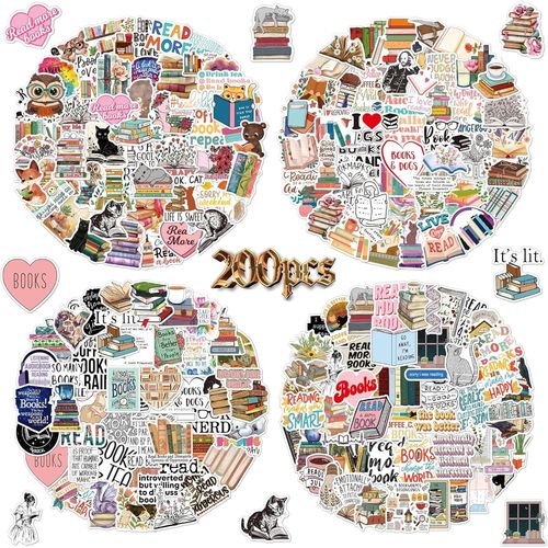 200 Autocollants De Livre Pièce, La Lecture Pack Vintage Autocollant De Lecture Set Vinyle Étanche Graffiti Vintage Decal Pour Ordinateur Portable Skateboard Bagages