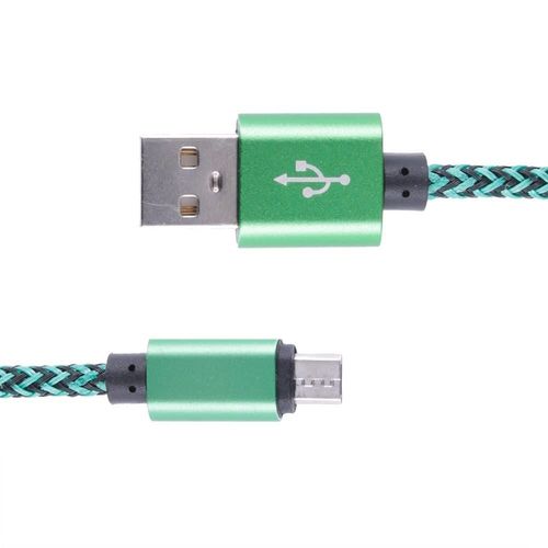 Câble USB mâle vers micro USB mâle tressé en maille renforcée noir - vert 2M Anti Tangle