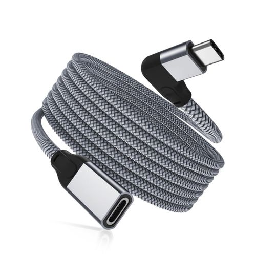 Câble Extension USB C 2M,Coudé USB-C 3.1 3.2 Gen2 10Gbps Cordon Femelle à Mâle 90 Degrés Type C,Rallonge Adaptateur Thunderbolt 3 pour Nintendo Switch,MacBook,iPad Air,iPhone 15 16,Surface Go