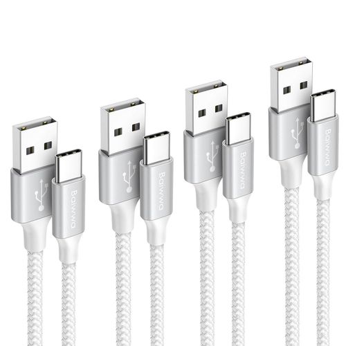 Cable USB A vers USB C 30CM+1M+1.5M+3M, Lot de 4 Câble USBC Charge Rapide 3.1A pour Samsung Galaxy S24 S23 S22 S20 Plus, PS5 Controller, Switch, Tablett -Blanc