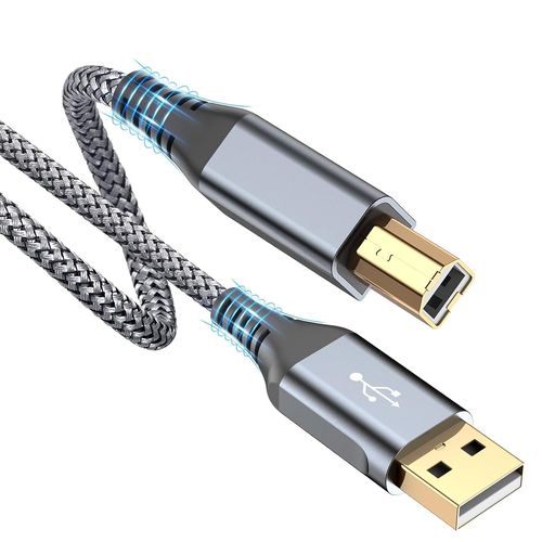 Câble d'imprimante USB 3M - Câble de scanner USB 2.0 Type B - Câble USB A vers USB B - Compatible avec HP, Dell, Canon, Epson, Lexmark, Xerox, Brother, Samsung, Pixma - Gris